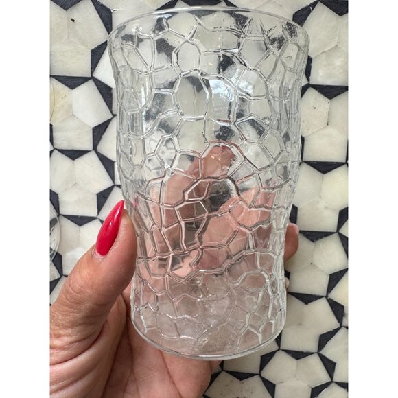 Set Of 6 Vintage Crackle Glass Juice Glasses 4" x 3" Clear Textured Drinkware - Picture 6 of 7